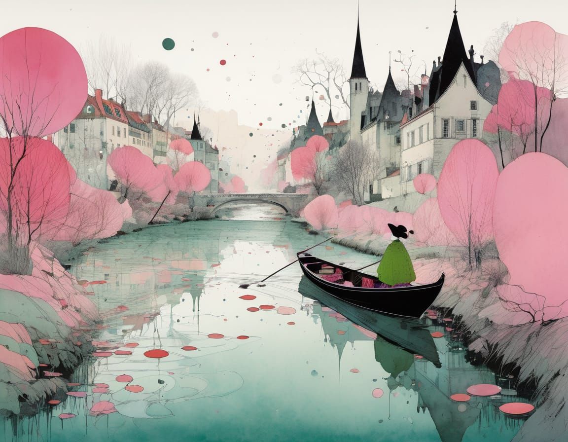 Vibrant River Landscape in Whimsical Style