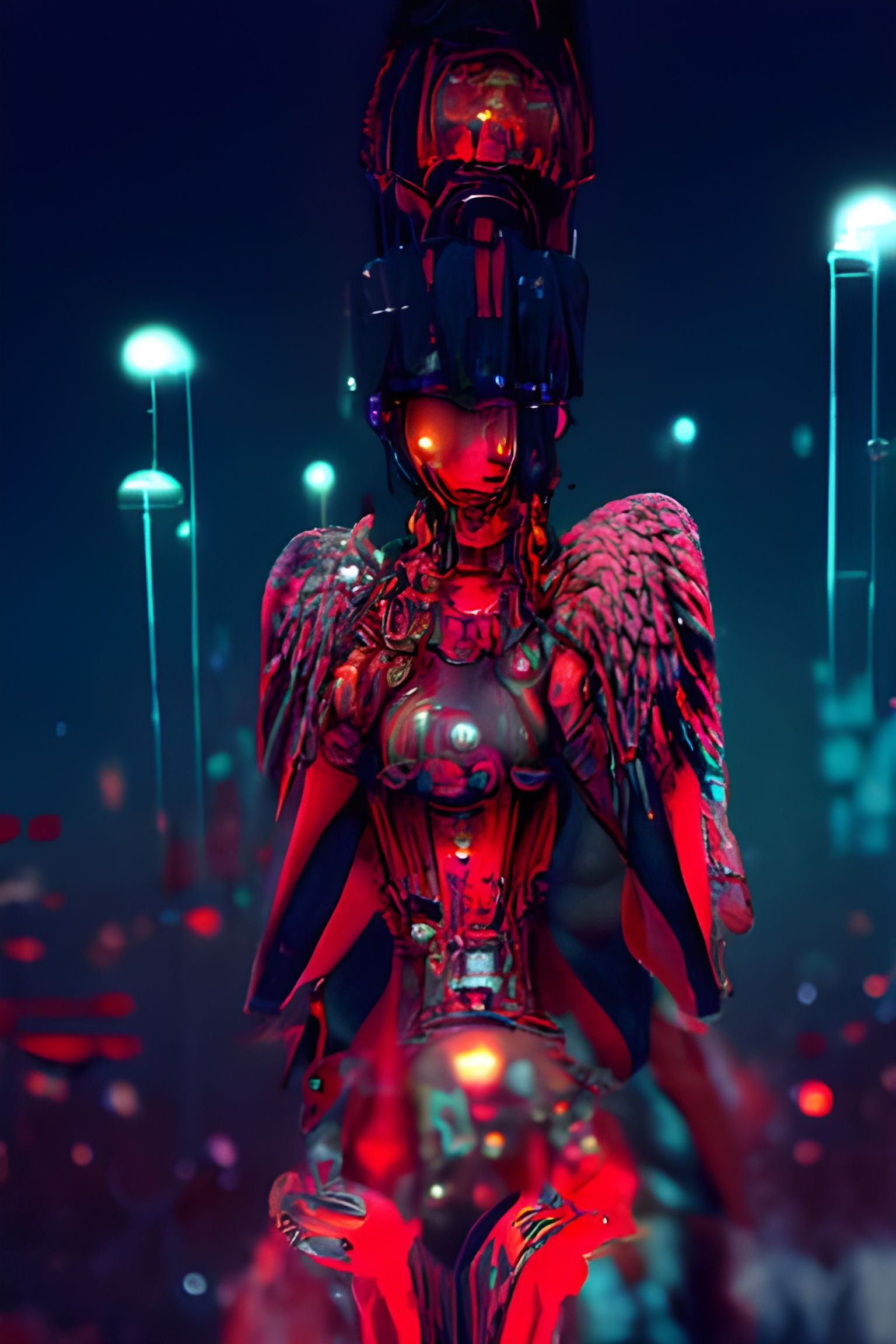 Cyberpunk Red Angel in Dystopian Landscape