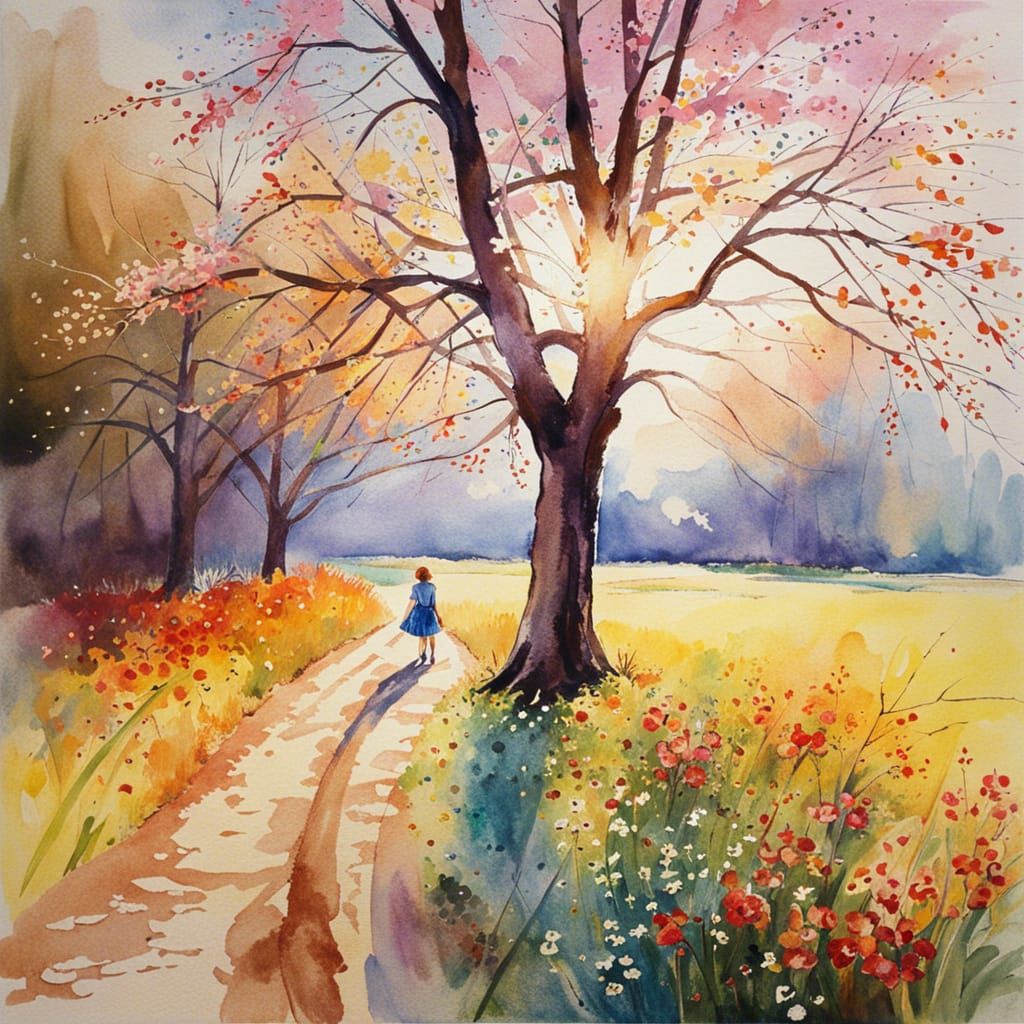 Four Seasons Watercolor Landscape