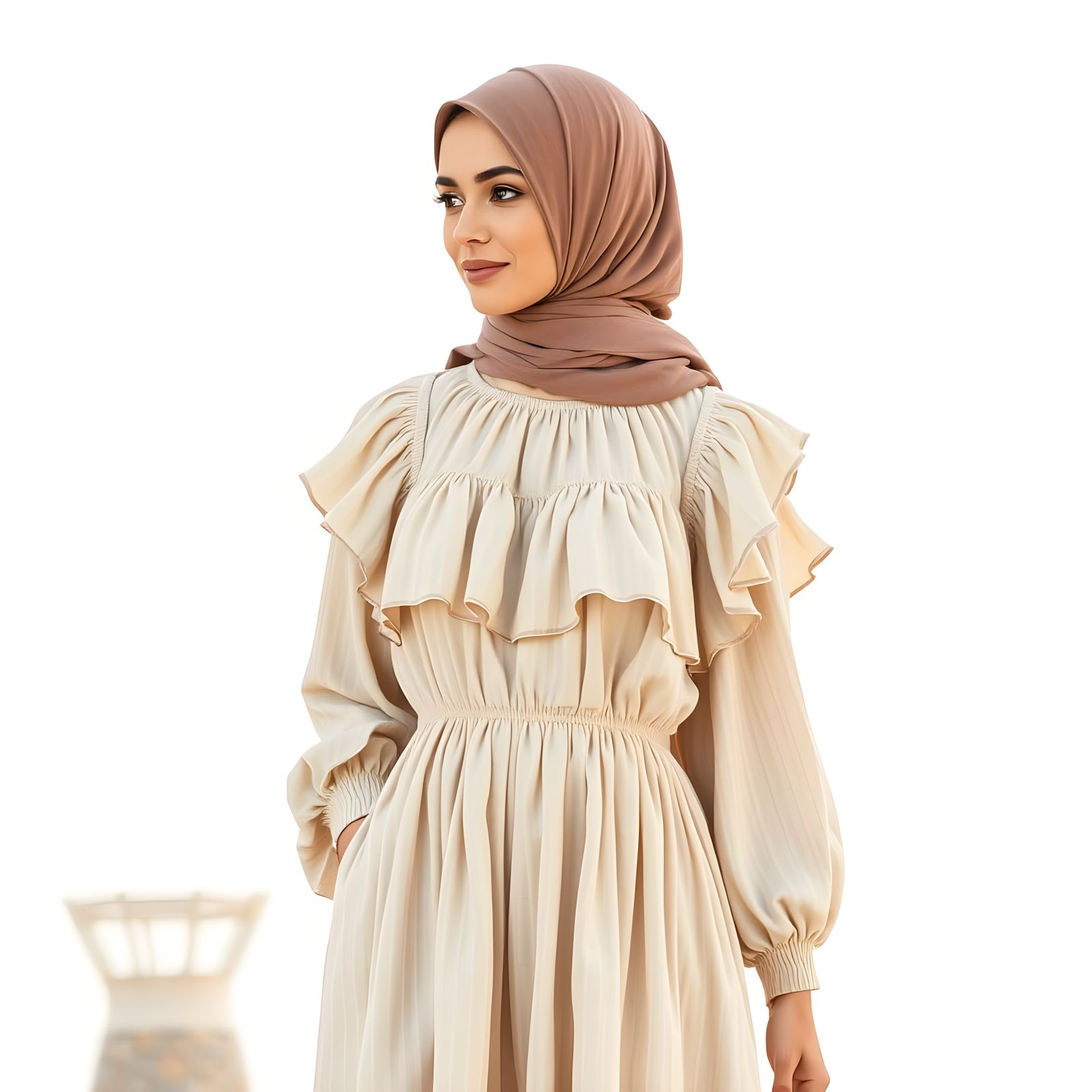 Elegant Boho Hijab Dress Design in Neutral Colors
