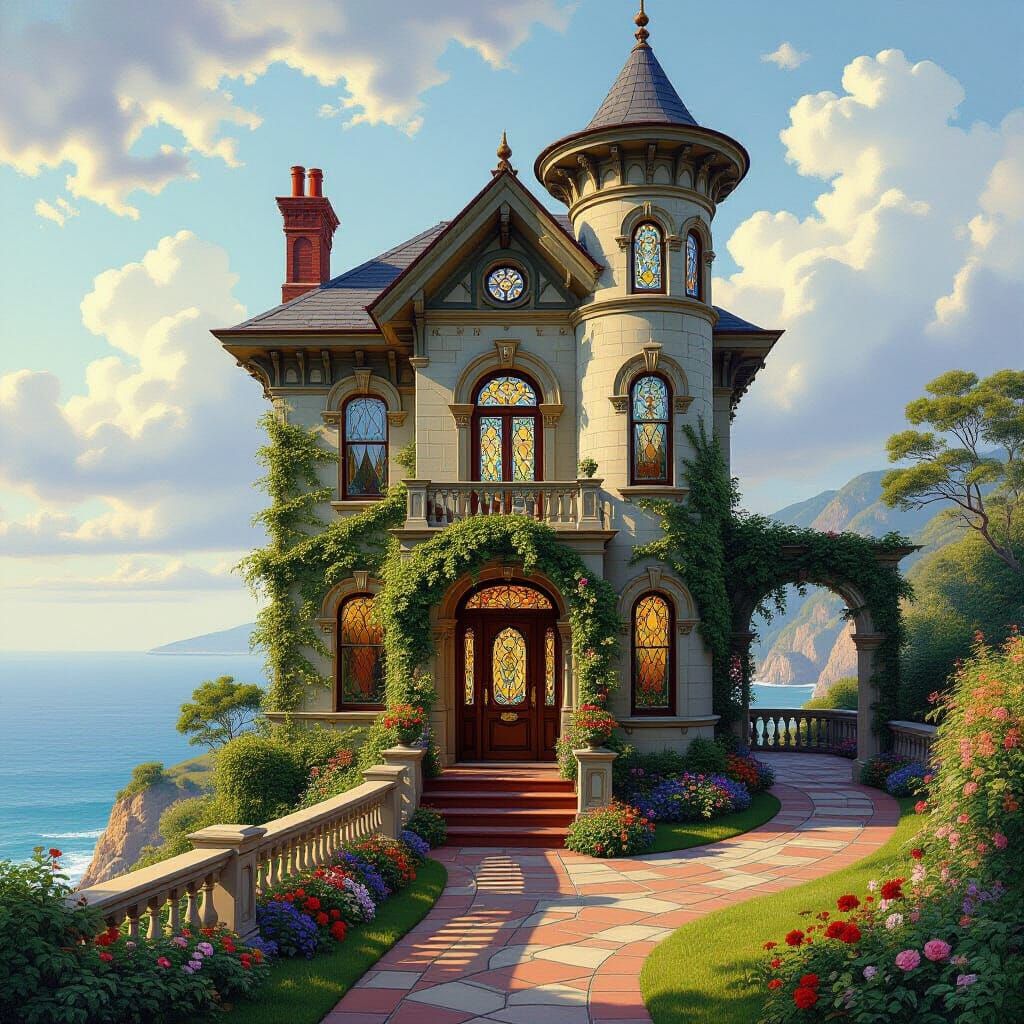 Victorian Italianate House with Stained Glass, Pre-Raphaelit...