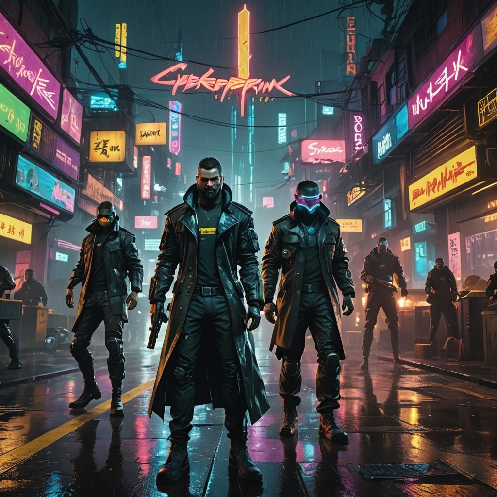 Cyberpunk Gang War in Neon City Street