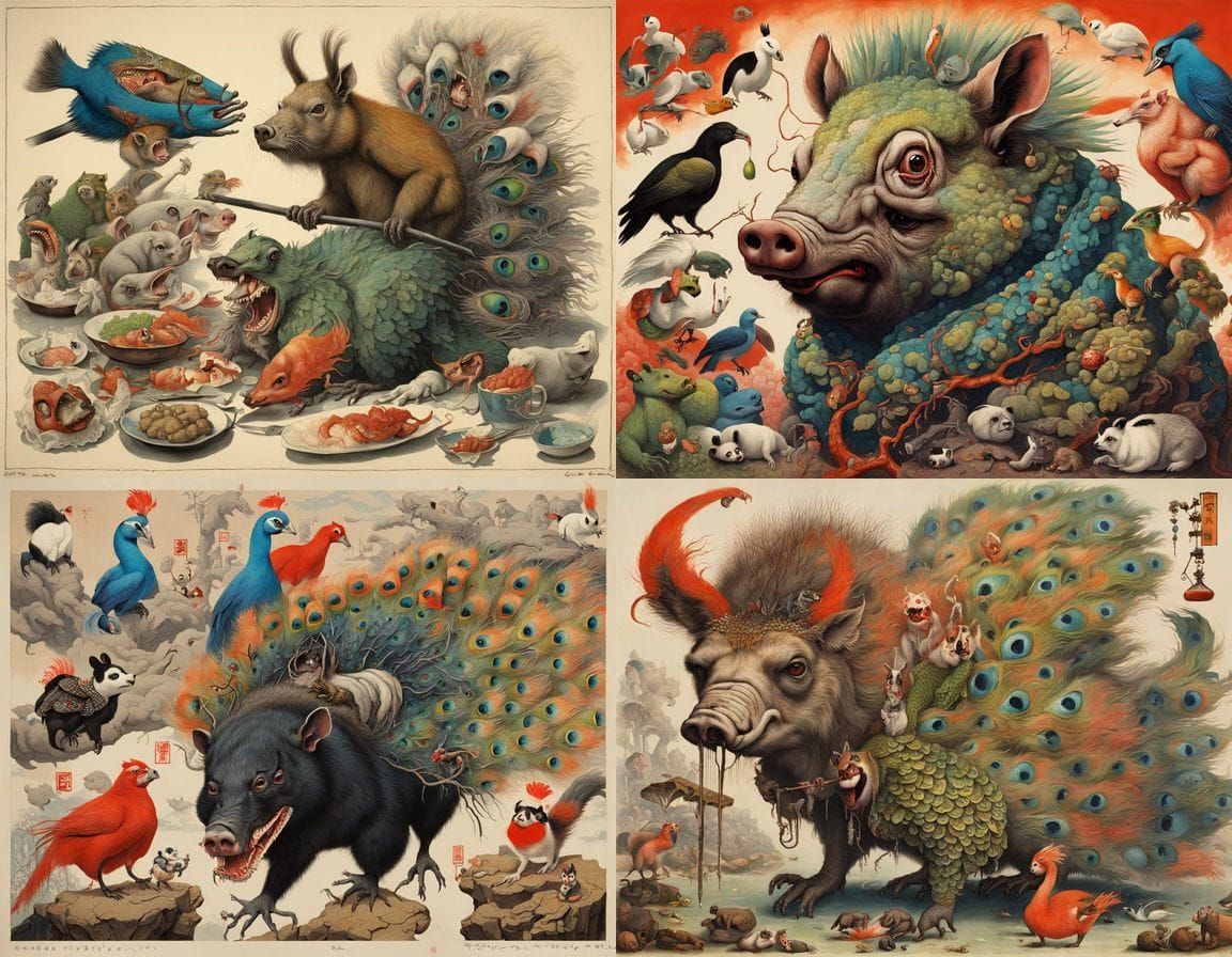 Surreal Mutant Creature Inspired by Japanese Art