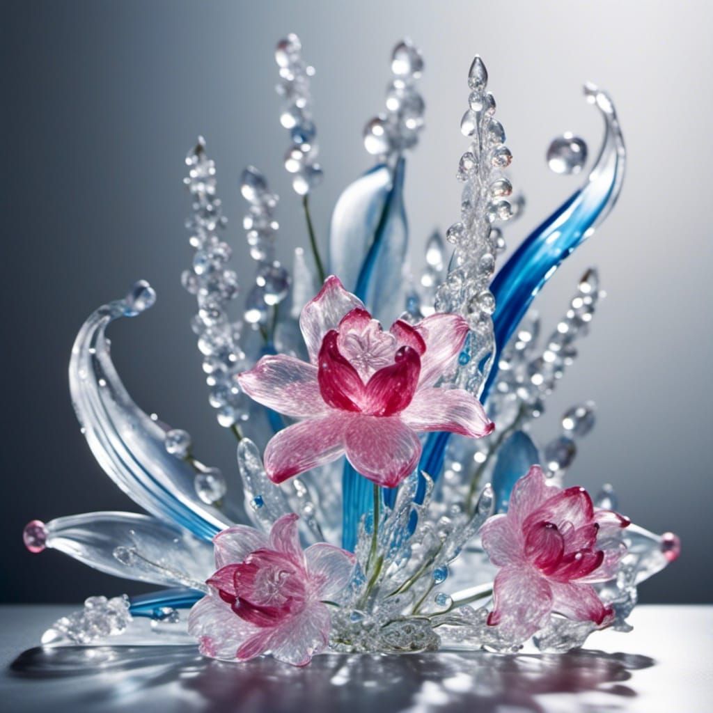 Water Droplet Flowers in Glass Art Style