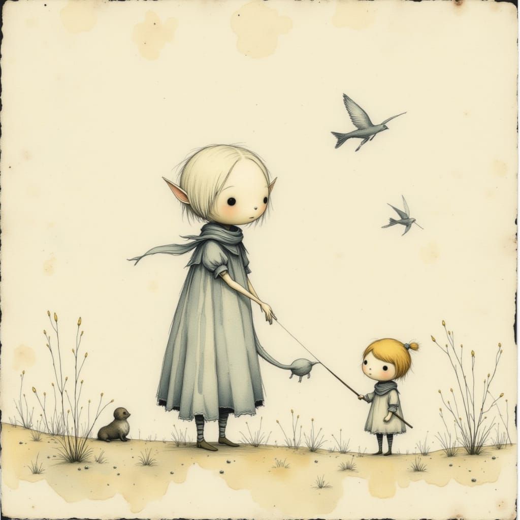 Dobbie the House Elf Holding a Sock in Watercolour Style