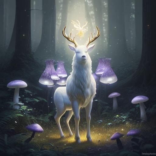 Ethereal Stag in Glittered Woodland