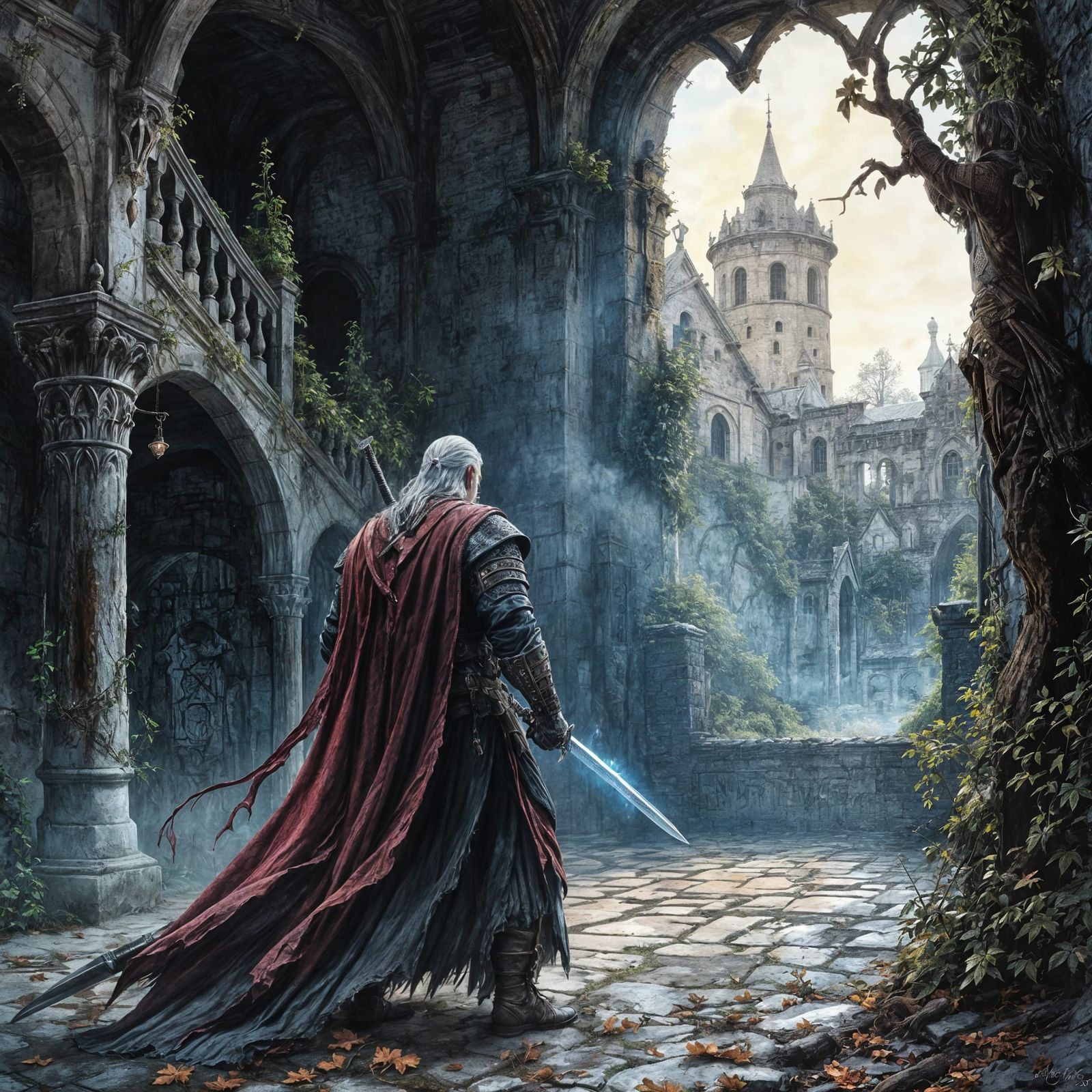 Witcher Battles Bruxa Vampire in Dark Fantasy Mansion