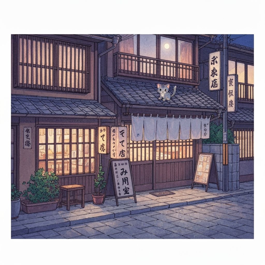 Kyoto Night Scene in Anime Style