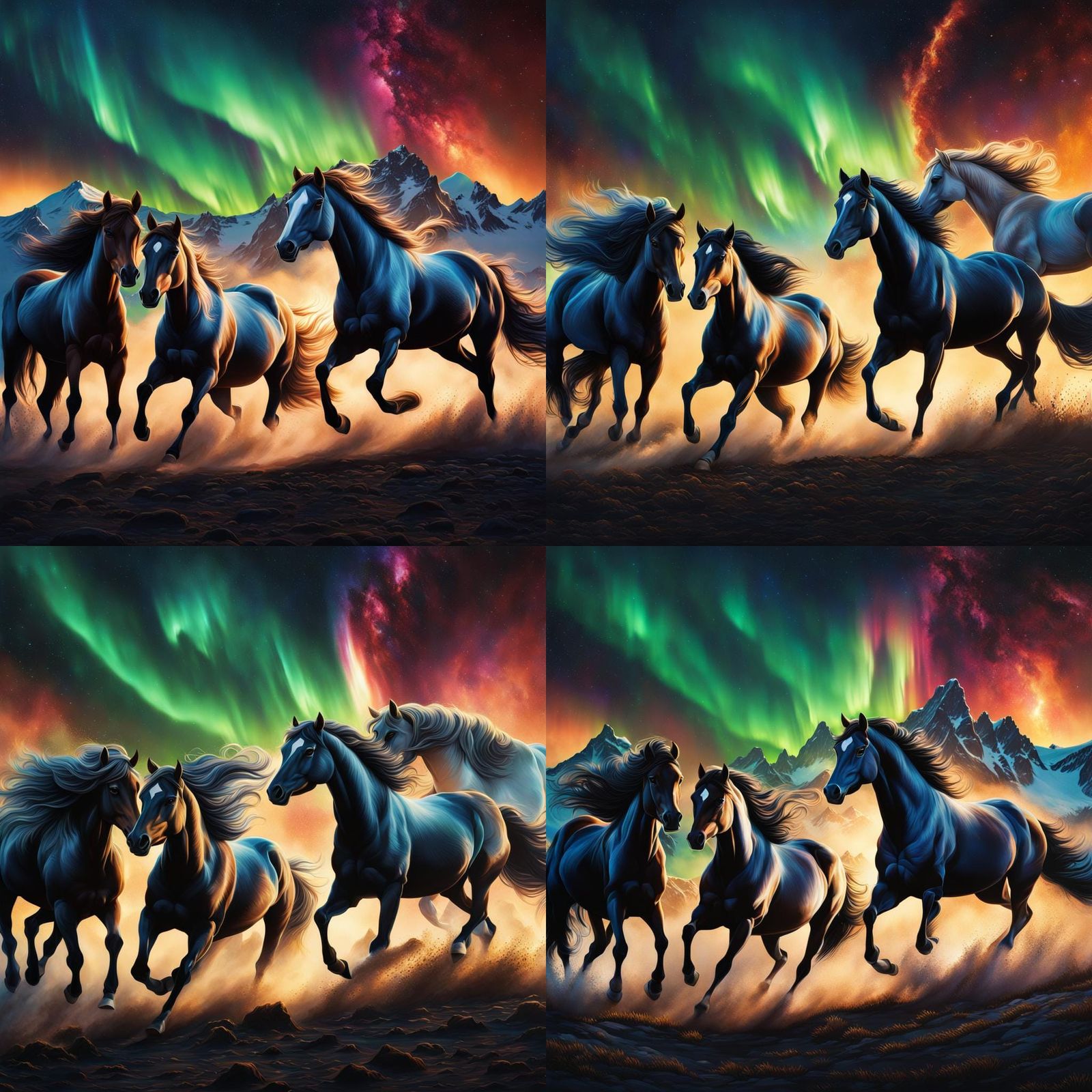 Wild Horses Galloping Through a Starry Galaxy