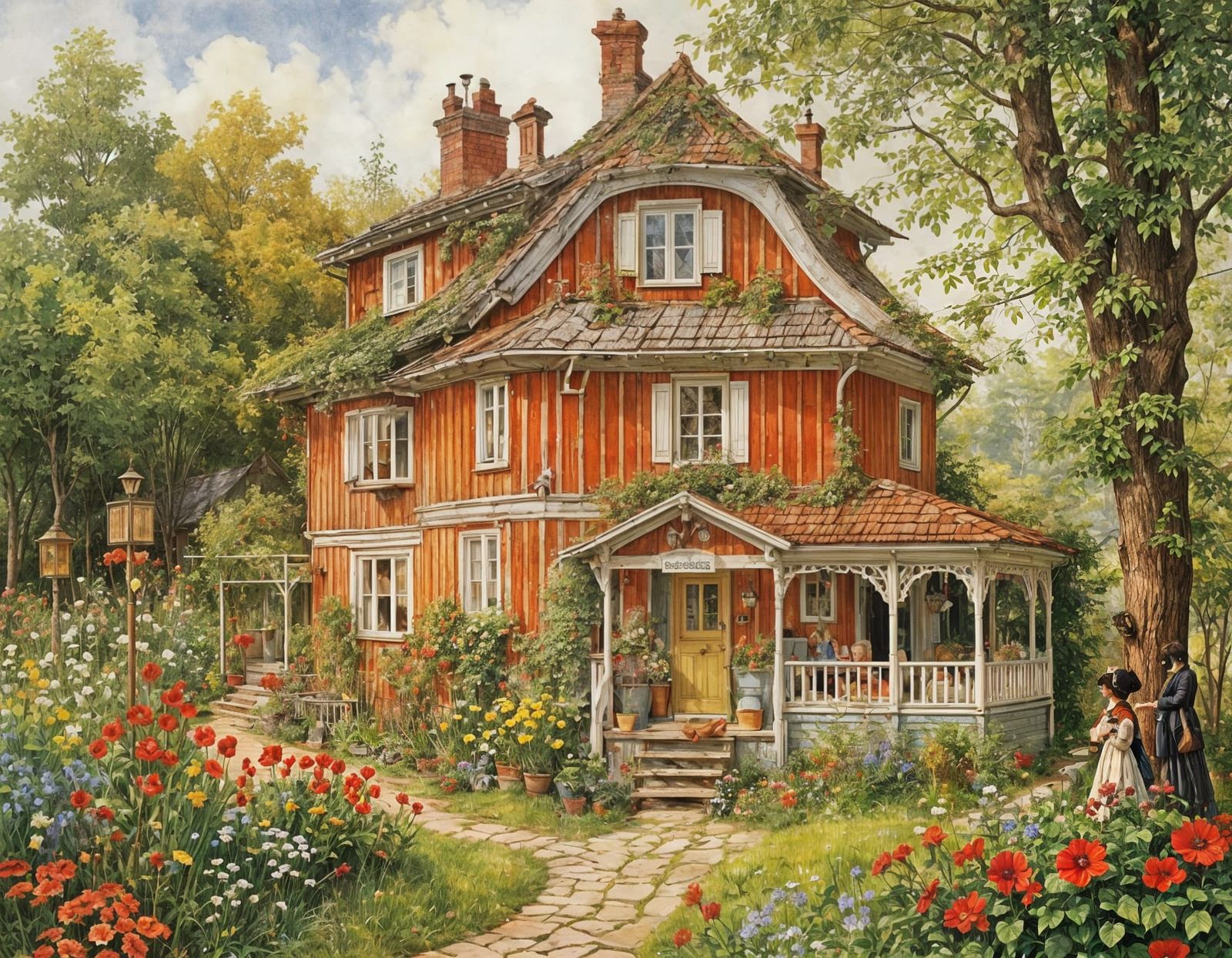 Cozy Crooked House, Intricate Storybook Illustration