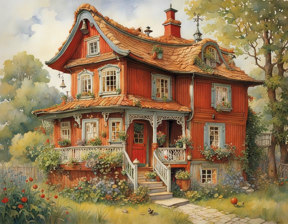 The Crooked Cozy House: Intricate Illustration