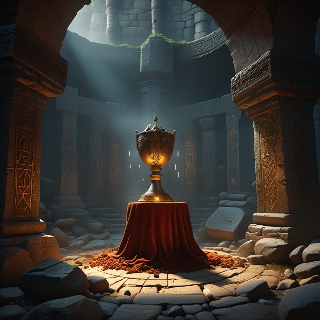 Holy Grail in Old Tomb: Fantasy Concept Art
