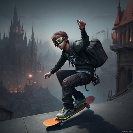 Skateboarder with Apple Vision Pro: Fantasy Concept Art