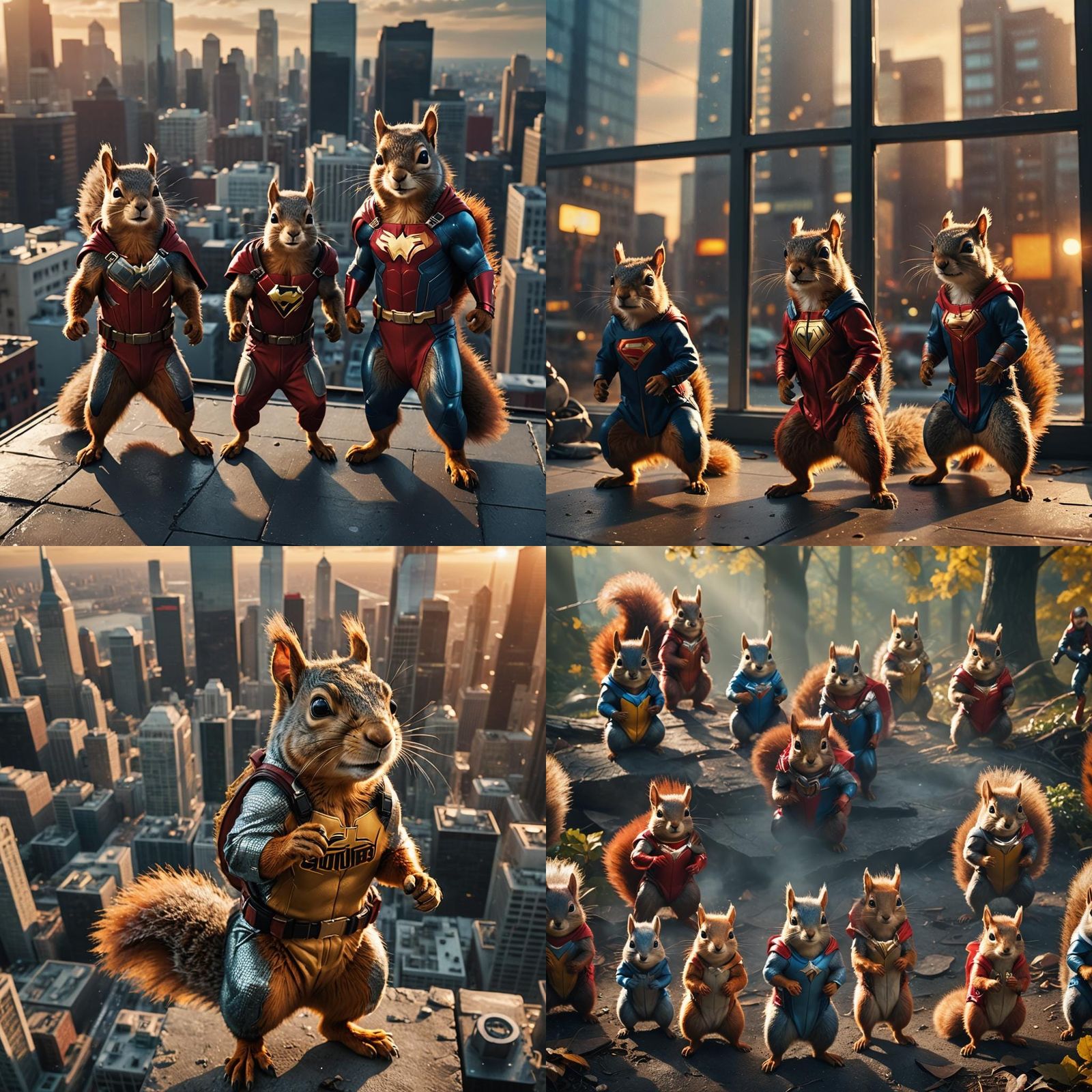Hyperrealistic Squirrel Superheroes in Cinematic Style