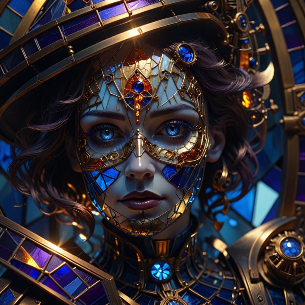 Gothic Stained Glass Automaton Portrait in Rutkowski Style