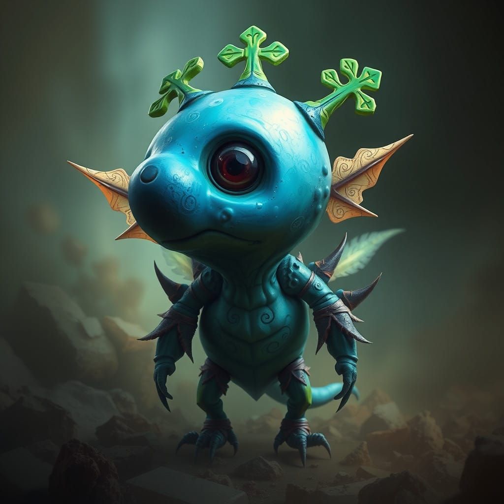 Vibrant Blue Blob-Nosed Creature with Iridescent Wings