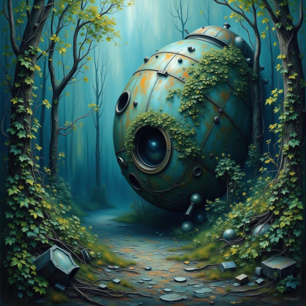 Abandoned Space Capsule in Dystopian Dreamscape