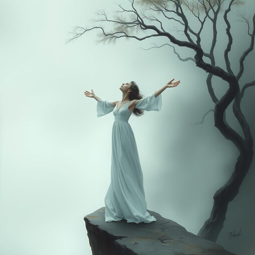 Serene Woman Embracing the Unknown at Sunset