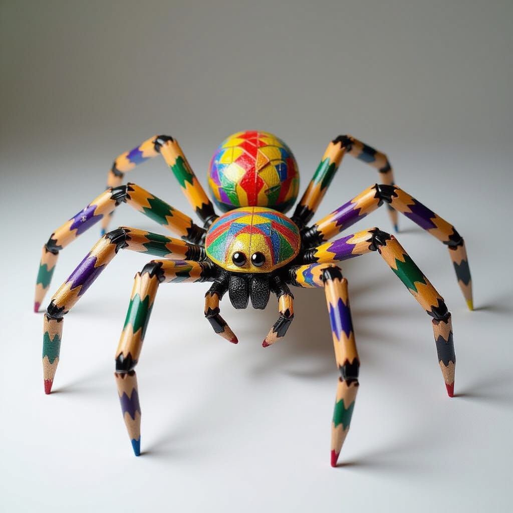 Spider Sculpture Crafted From Color Pencils