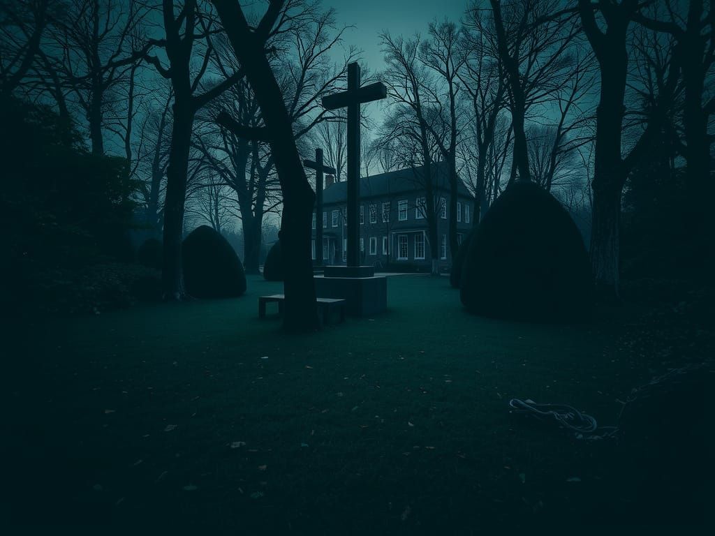 Eerie Empty Garden In Uncanny Liminal Style