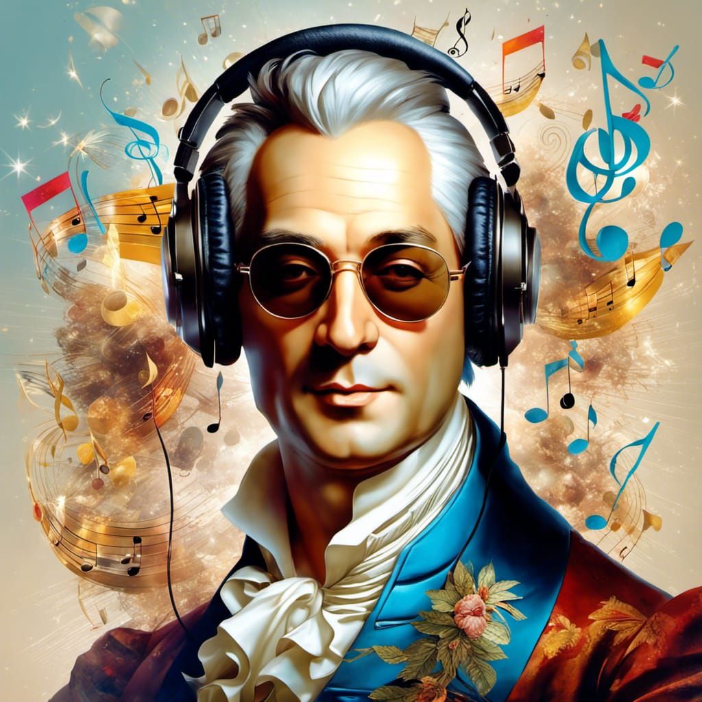Happy Mozart Listens to Music in Portrait
