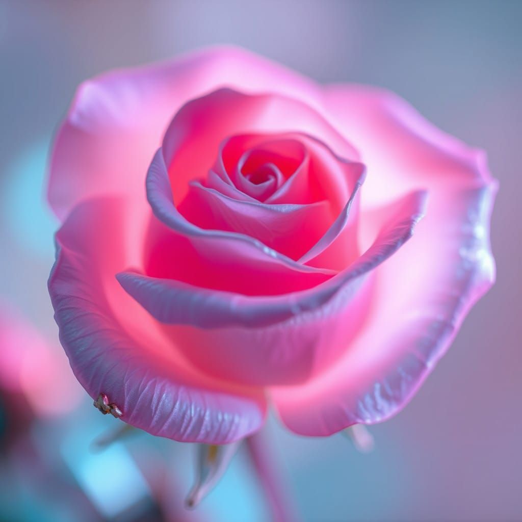 Dreamy Iridescent Rose in Pastel Neon Aura