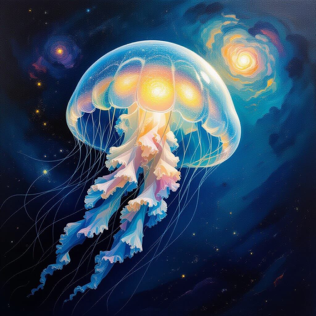 Vast Ethereal Jellyfish Drifting Through Cosmic Ocean