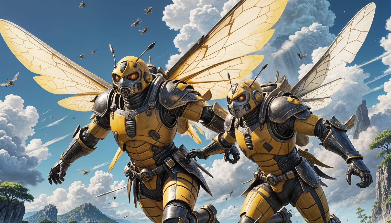 Anime Bumble Bee Warriors Engage in Epic Flight Battle