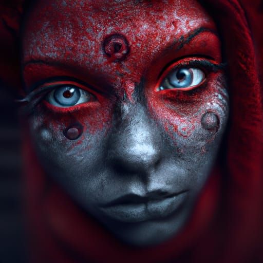 Crimson Goddess Portrait in Atmospheric Lighting