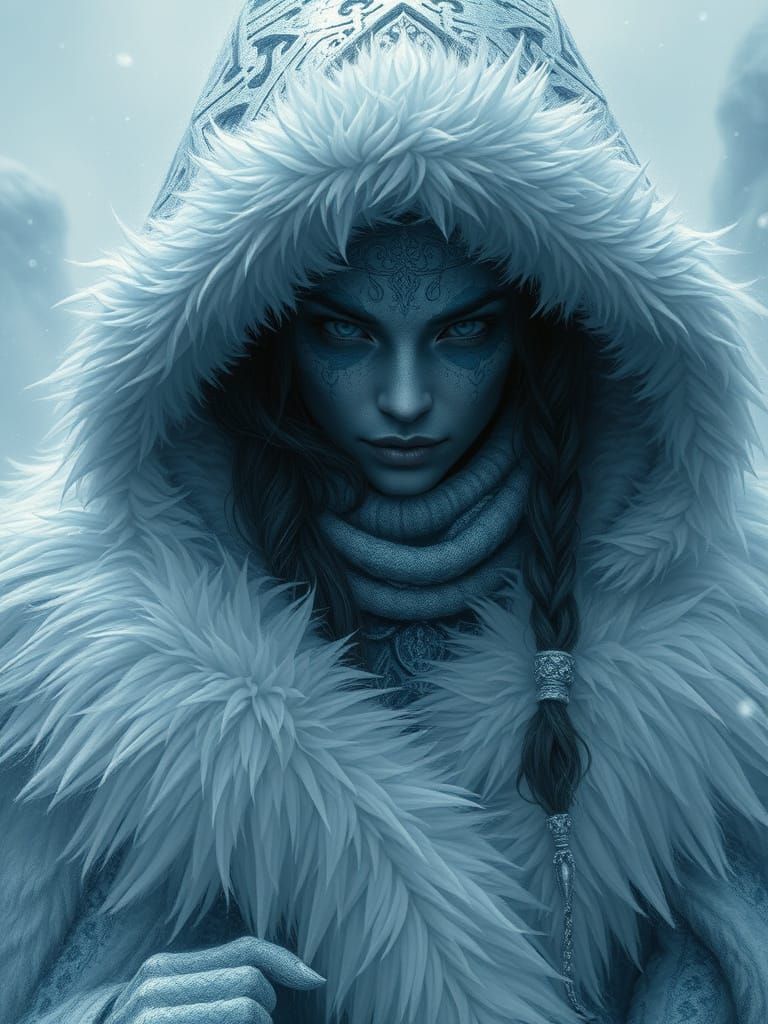 Dark Fantasy Ice Witch in Frosty Atmosphere