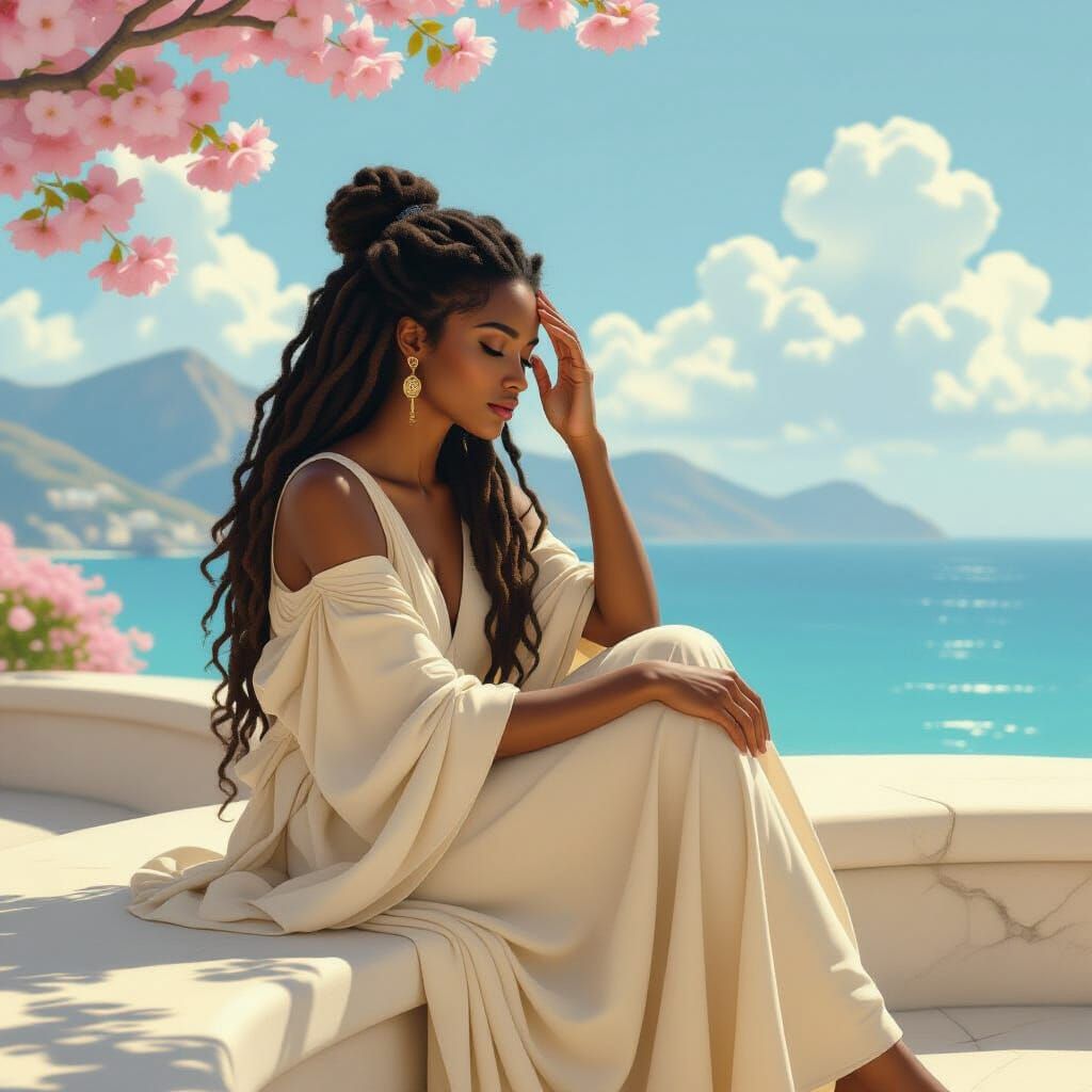 Dreamy Mediterranean Woman in Ancient Greek Attire