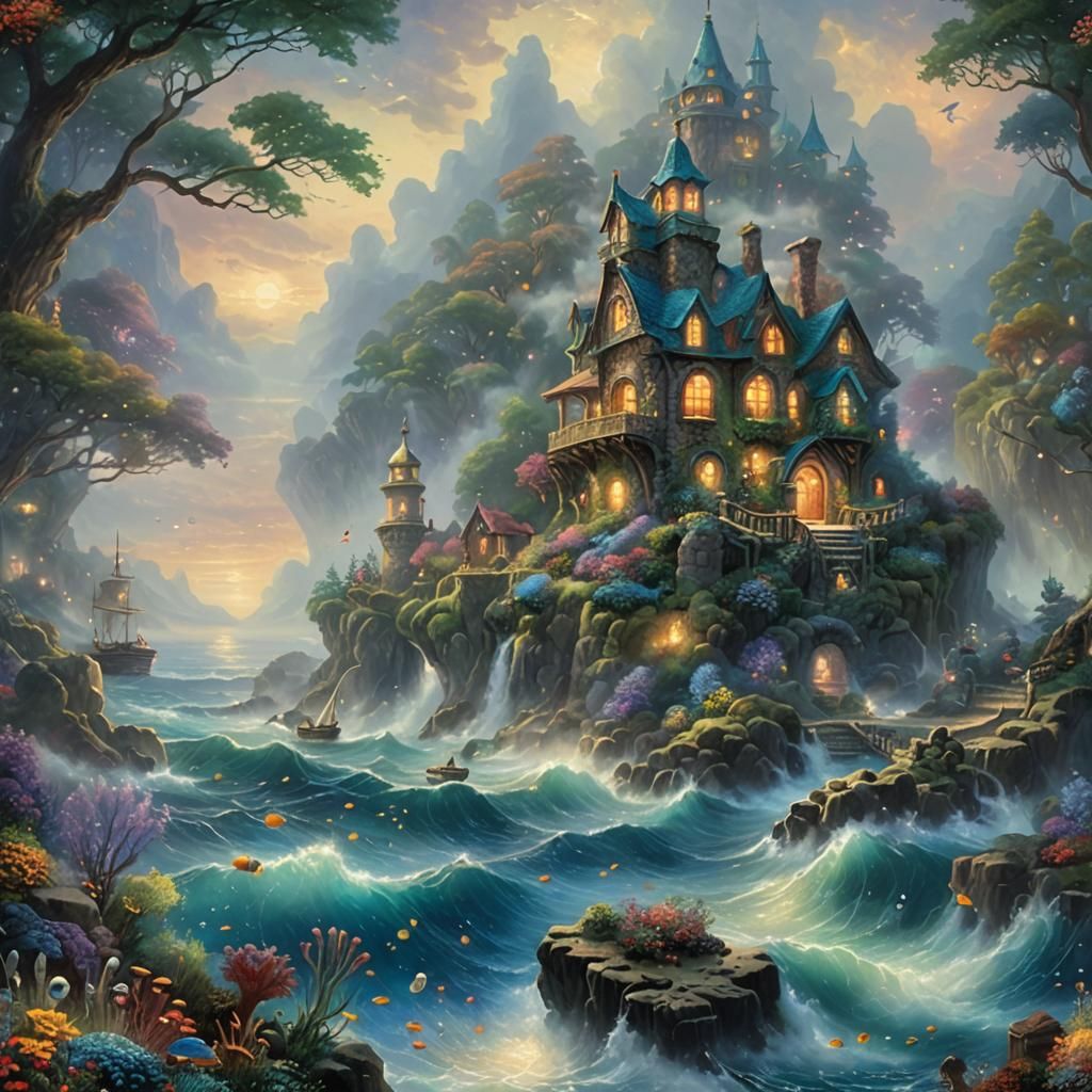 Ethereal Undersea Fantasy in Thomas Kinkade Style