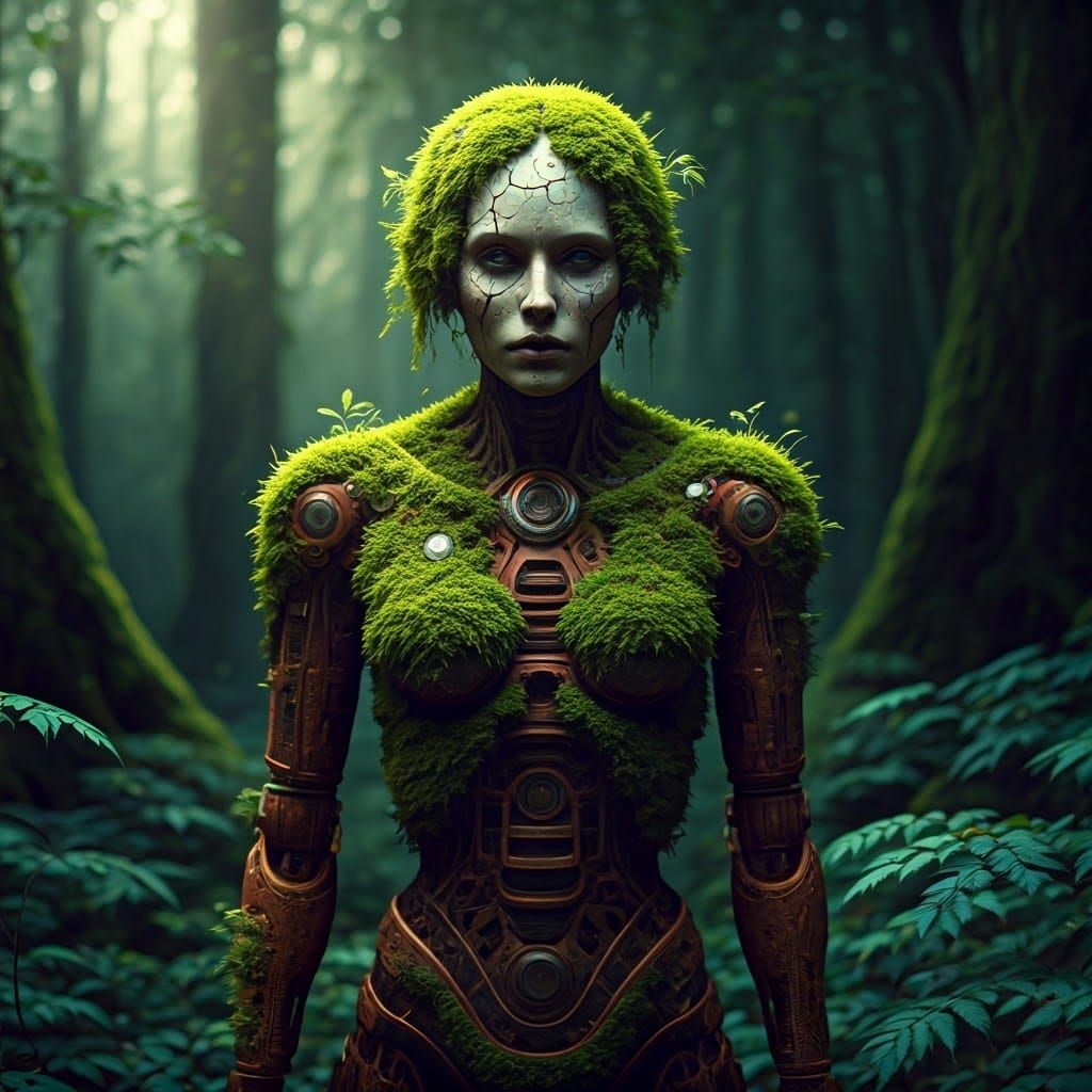 Decaying Android in Forest, Renaissance Chiaroscuro