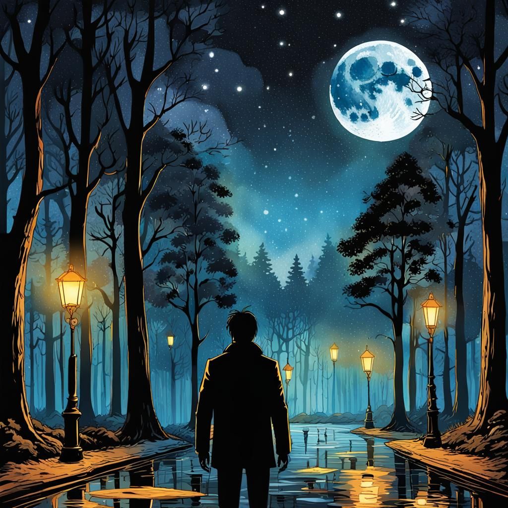 Luminous Forest Silhouette in Klimt Style