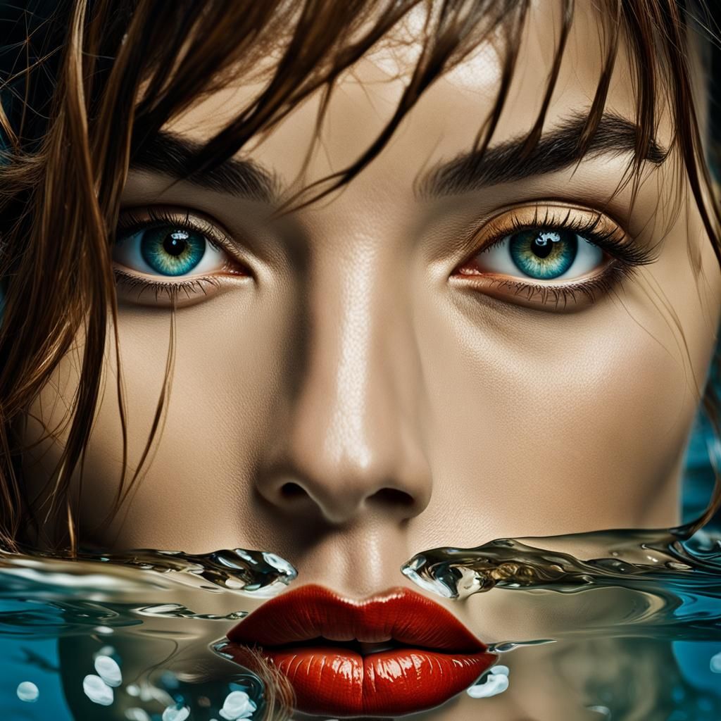 Portrait of a Woman with Long Hair in Water