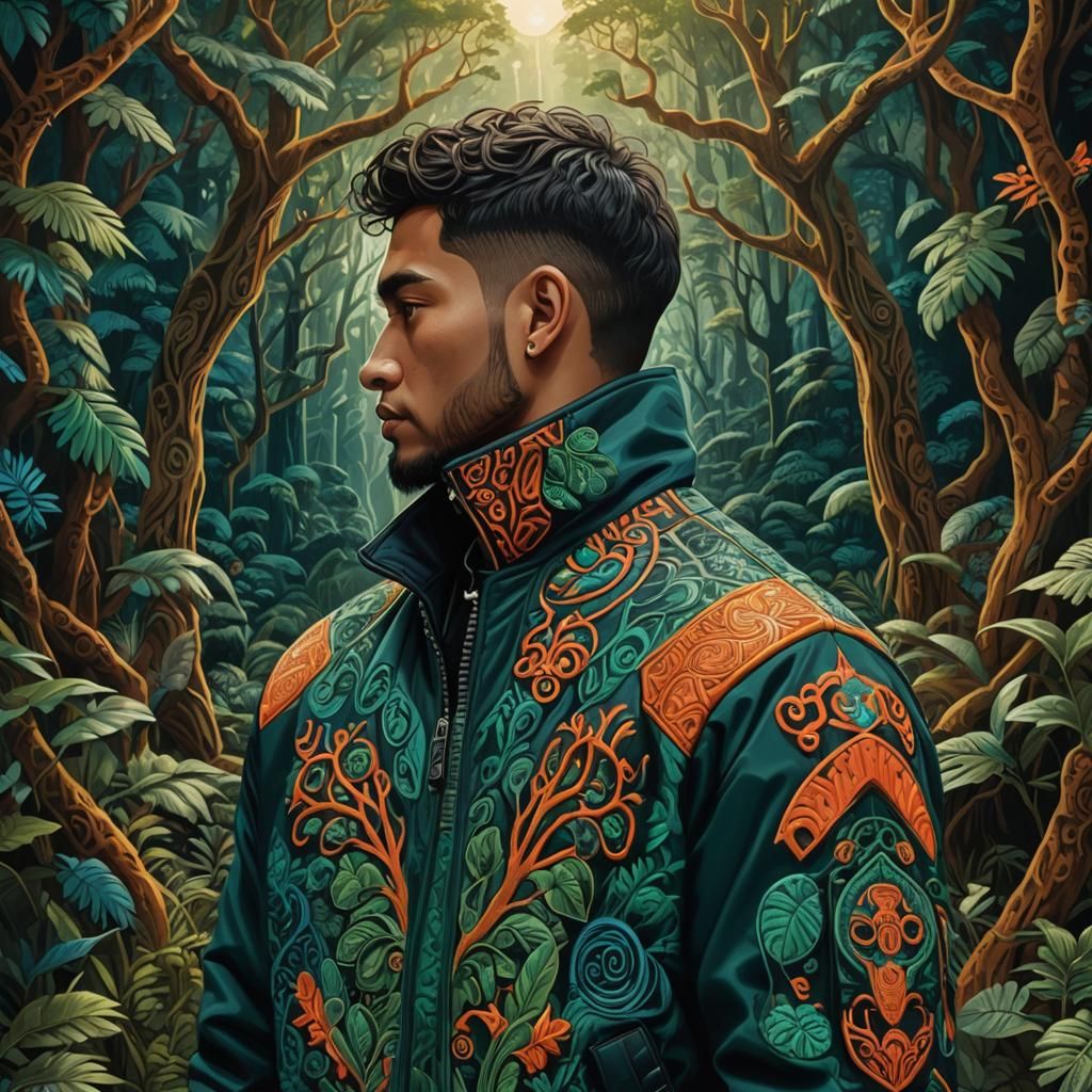 Māori God Bomber Jacket in Mystical Forest