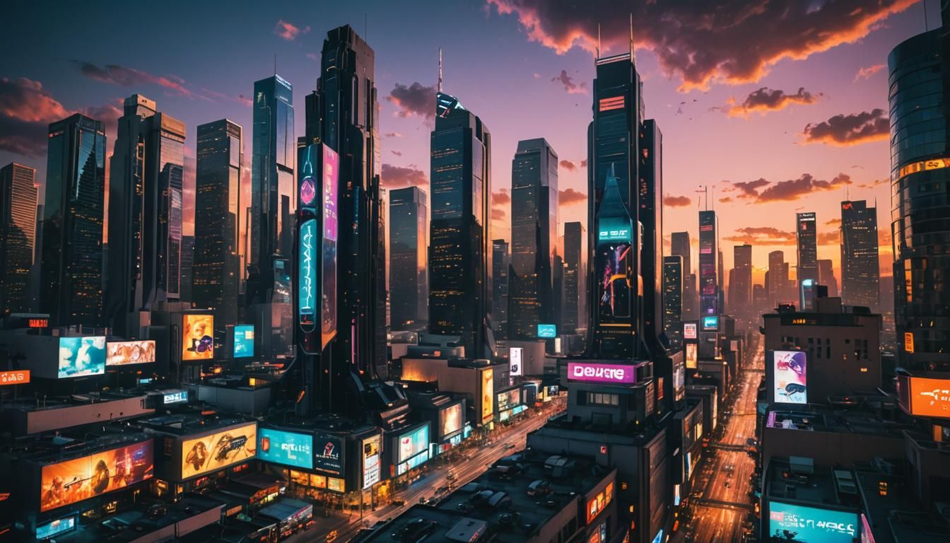 Cyberpunk Los Angeles: Neon Cityscape at Sunset