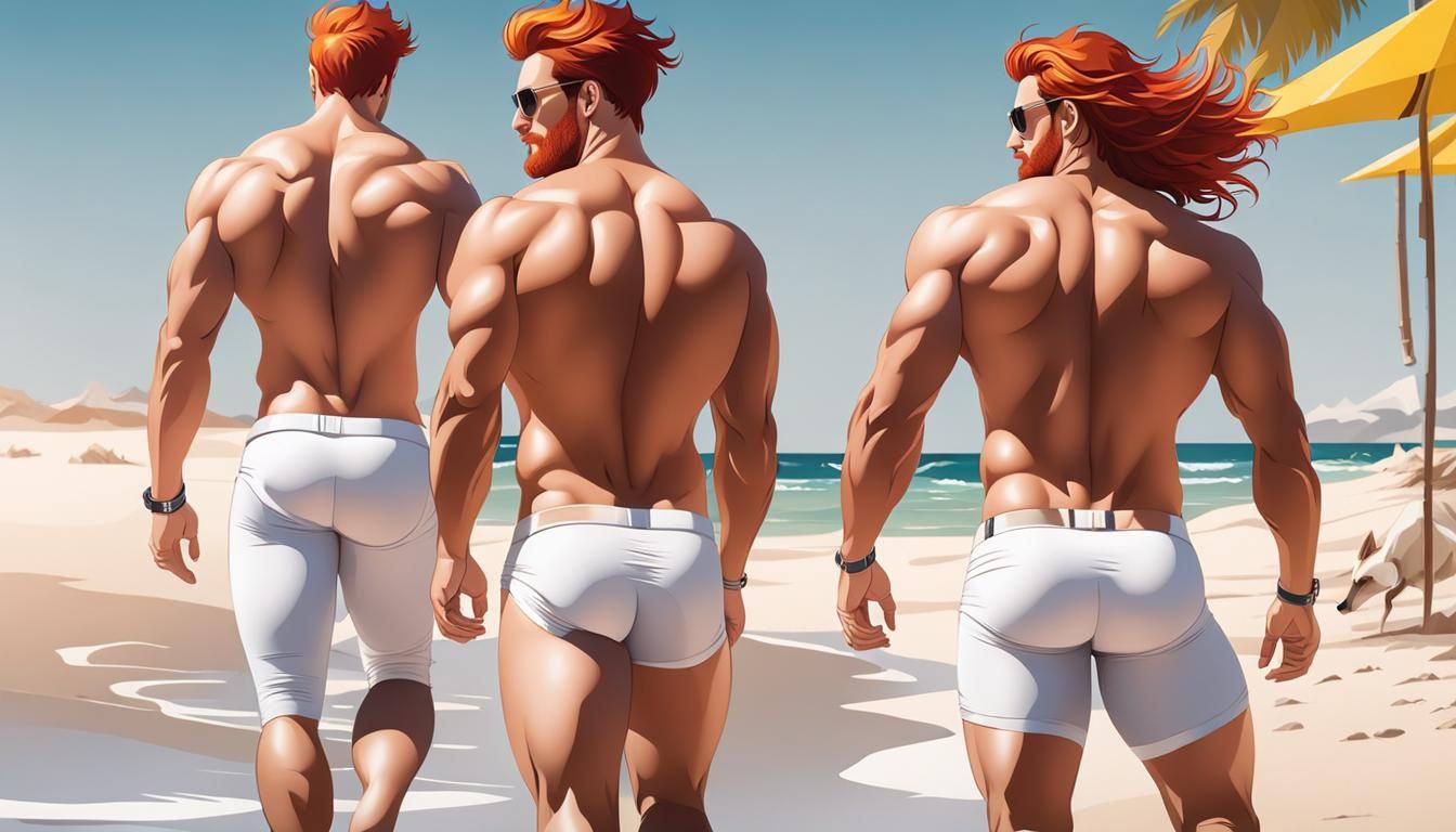 Two Red-Haired Men Walking on Beach