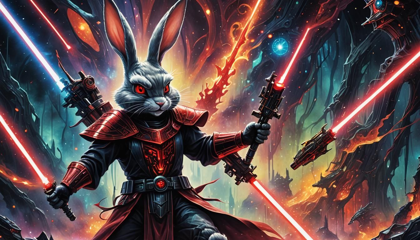 Surreal Bugs Bunny Sith Lord Lightsaber Clash