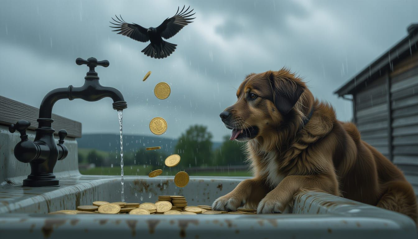 Gold Coin Shower and Dog Bite in Moody Atmosphere