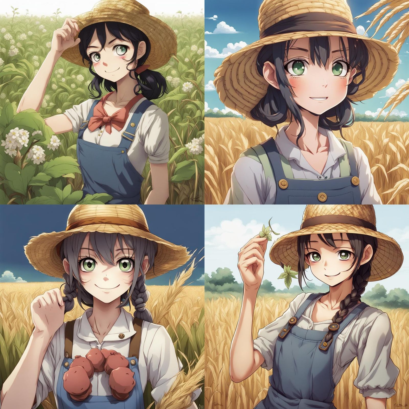 a friendly creepy farmer girl, straw hat, and button eyes Jasmine Becket by artist "anime", Anime Key Visual, Japanese M...