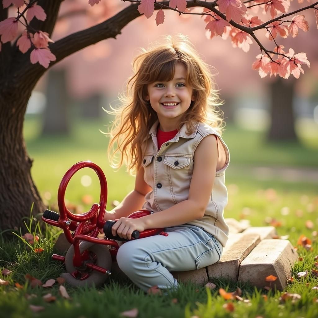 Boy Rides Bicycle on Autumn Avenue: Evocative Photography