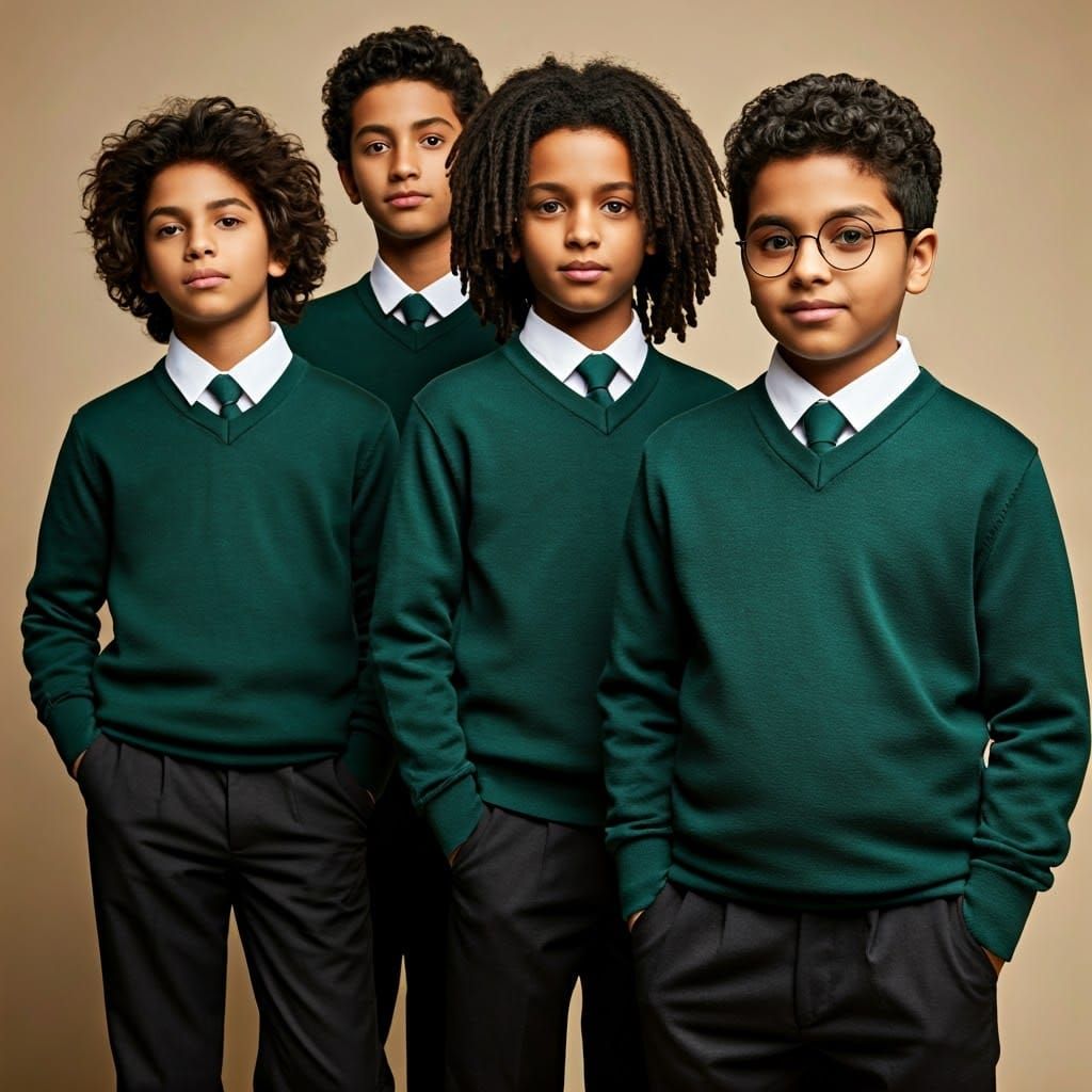 Four Indian Students in Formal V-Neck Sweaters