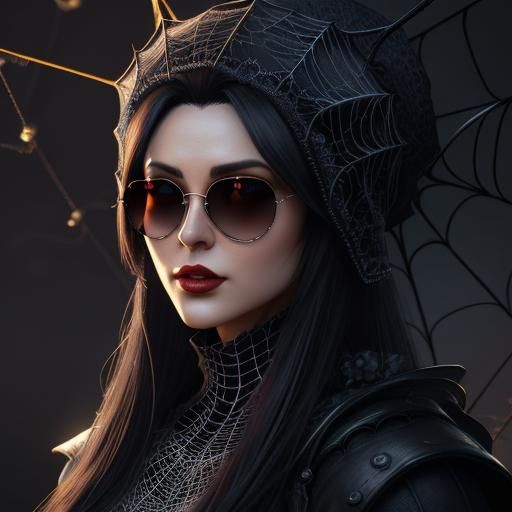 Sunglasses Woman in Spider Web, Digital Art