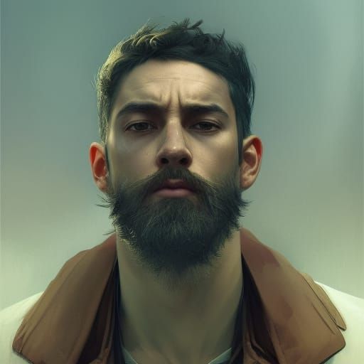 Detailed Portrait of Man Regretting Past, Hyperdetailed Art