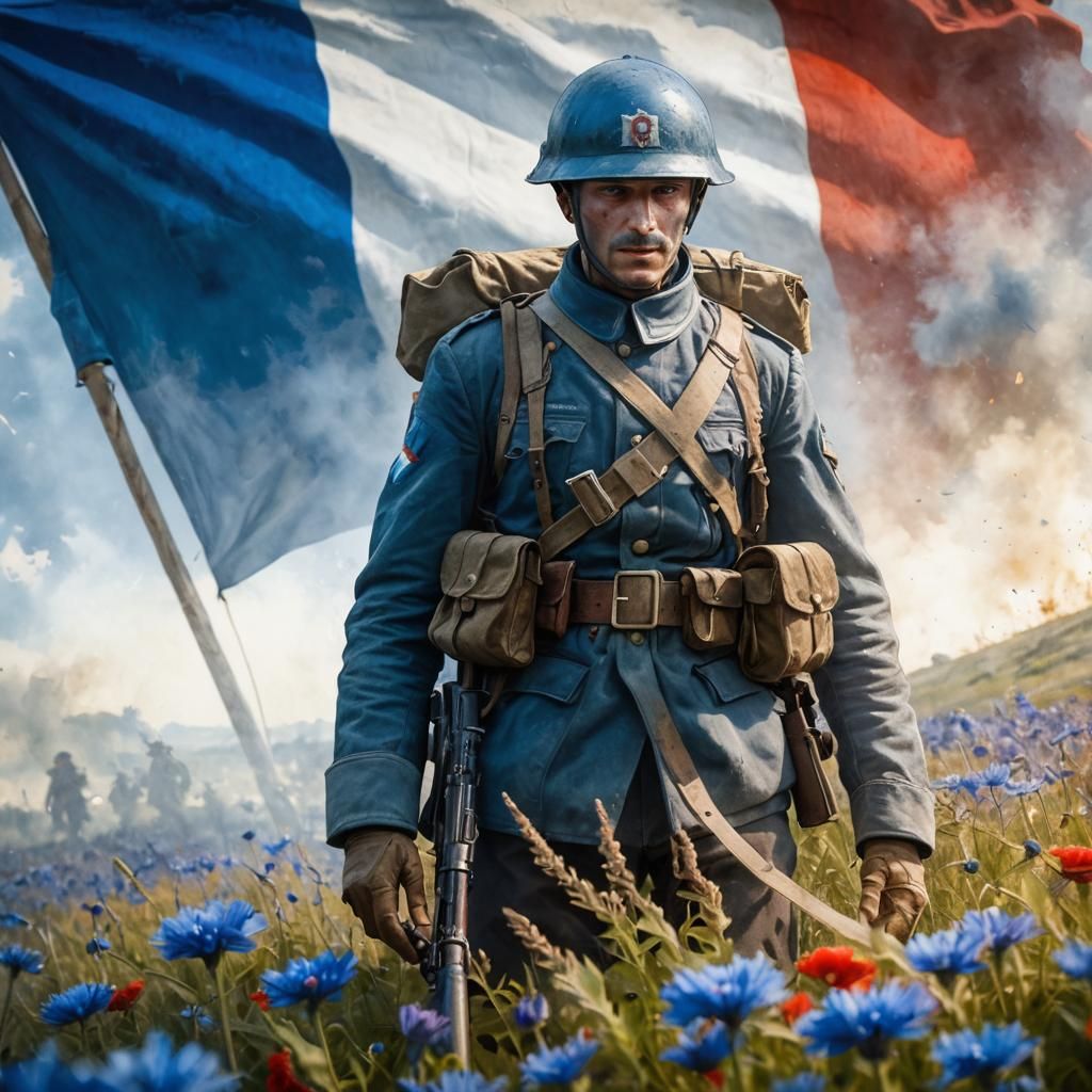World War I French Soldier with Cornflowers