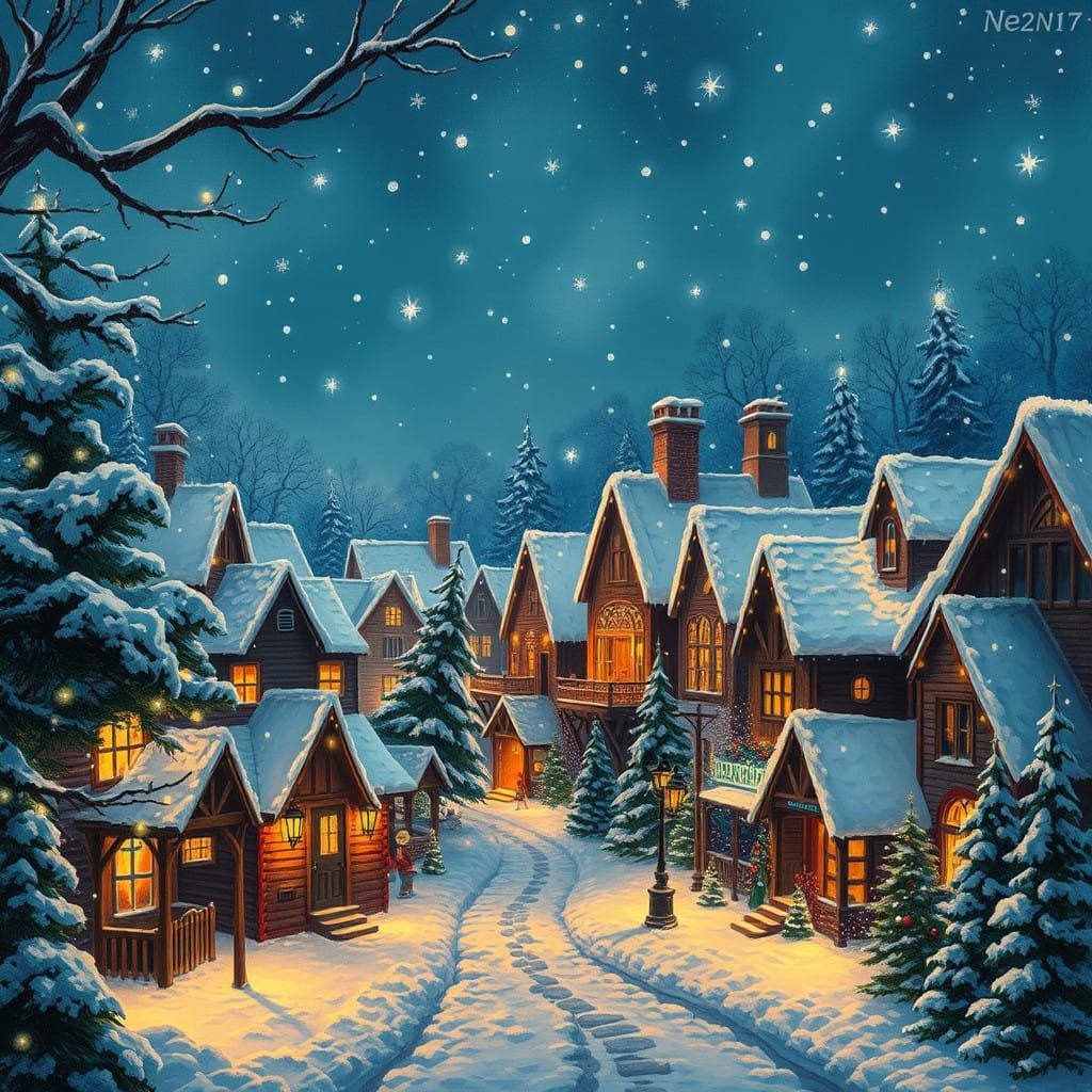 Whimsical Christmas Village Glows at Night