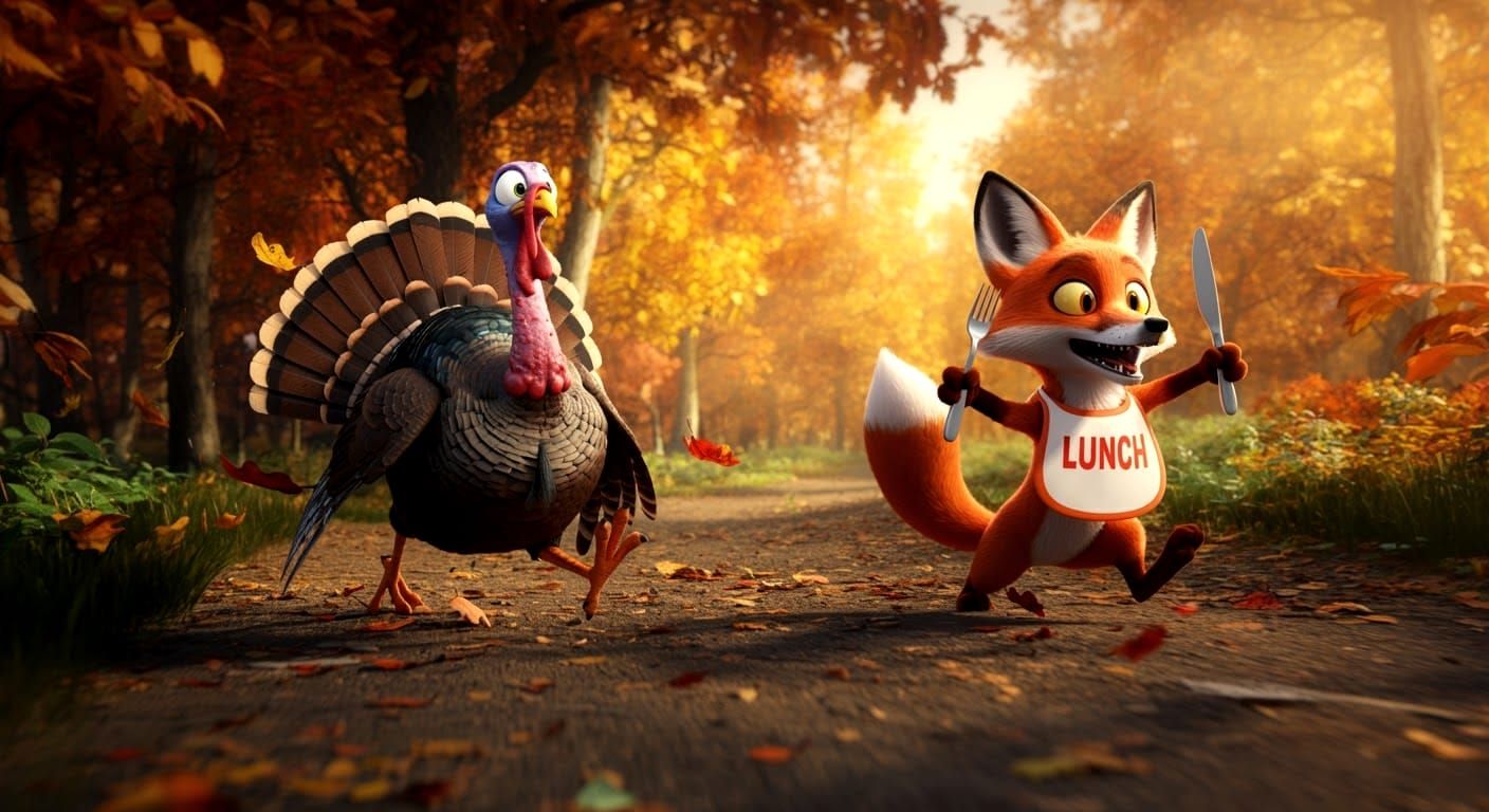 Cartoon Turkey's Escape: A Chase in the Woods