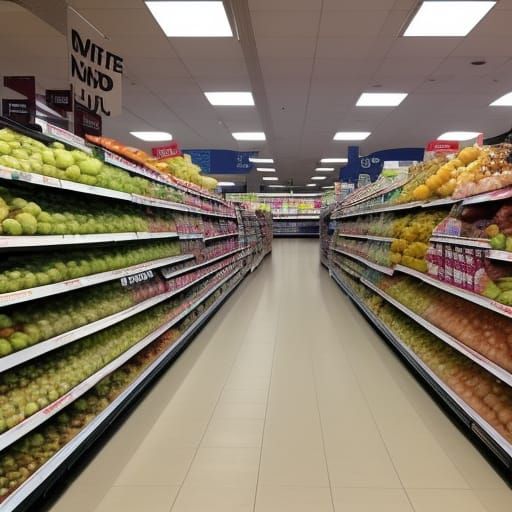 Grocery Store Interior: Organized Aisles and Bright Lighting