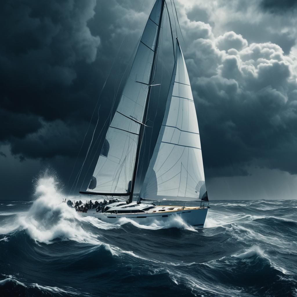 Sailing Boat Battles Stormy Sea: Cinematic Still